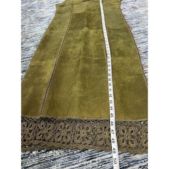 S.M.H. Boutique Patchwork Leather Olive Midi Dress Size 8 - Picture 7 of 8